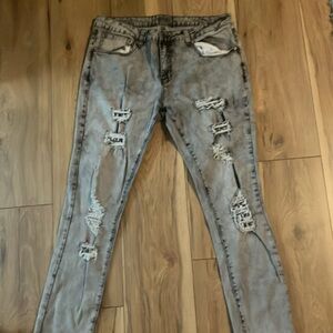 Black Men's Skinny Jeans - Distressed Gray